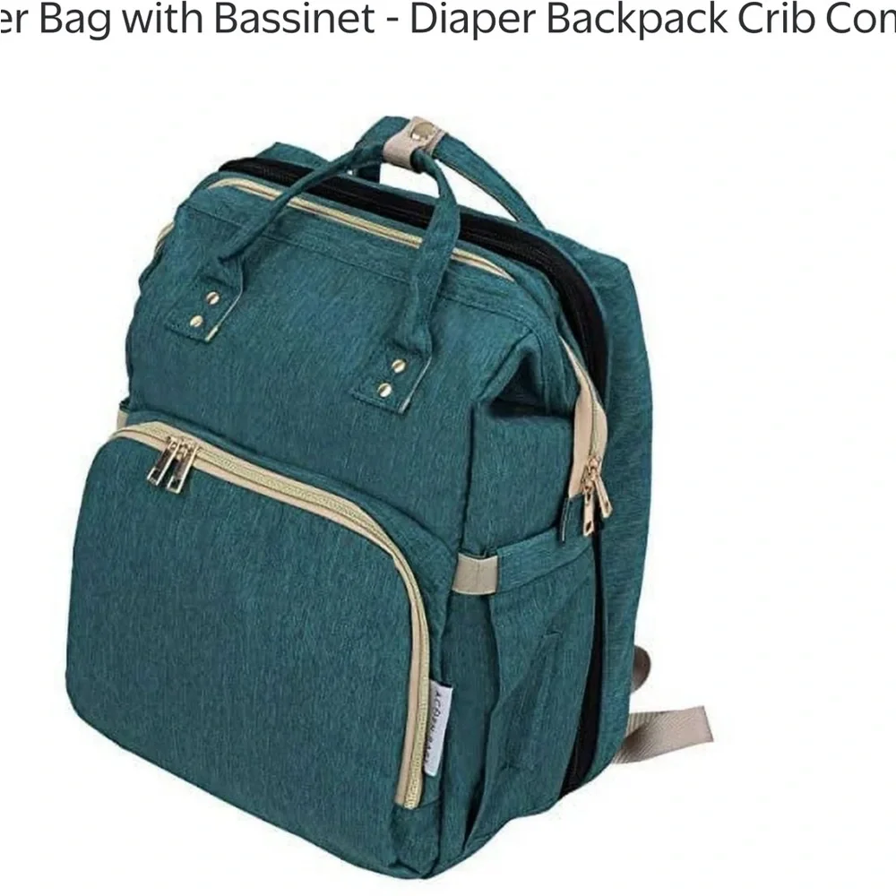 Teal Diaper Backpack with Bassinet